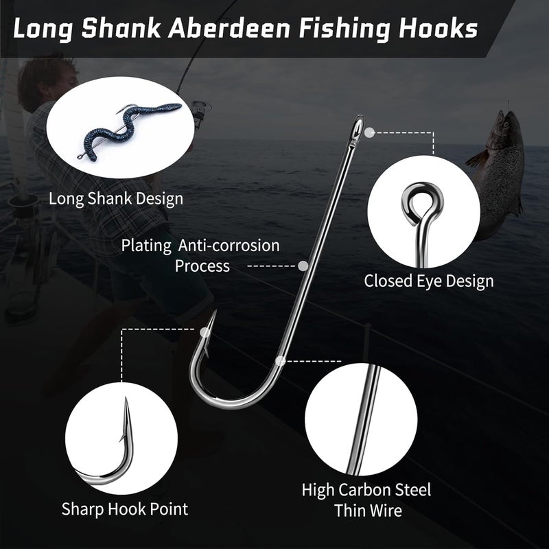FishTrip Crappie Panfish Fishing Hooks-100pcs Aberdeen Hooks Long Shank Light Wire for Sunfish Small Bass Trout Freshwater Size 16# 14# 12# 10# 8# 6# 4# 2# 1# 1/0 2/0 3/0 4/0 5/0 6/0 - Image 2